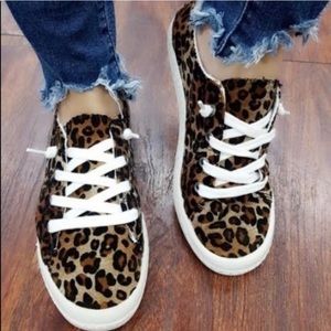 Leopard print slip on lace shoe